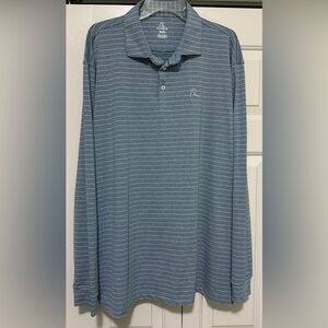 Rhoback Mens 2XL Blue White Striped Polyester Long Sleeve Performance Shirt